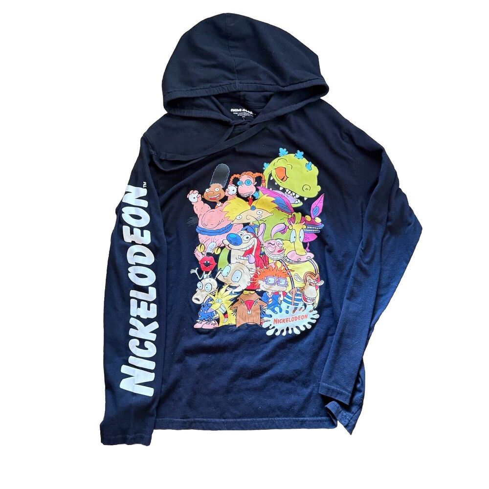 Nickelodeon Logo Men's Long Sleeve Character Long Tee Rugrats Black Large Sleeve